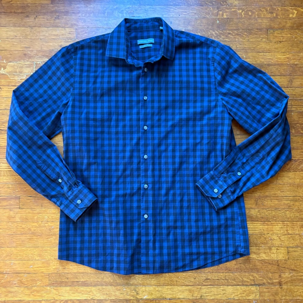 NWOT Geoffrey Beene Plaid Slim Fit Stretch Button Down Shirt L
